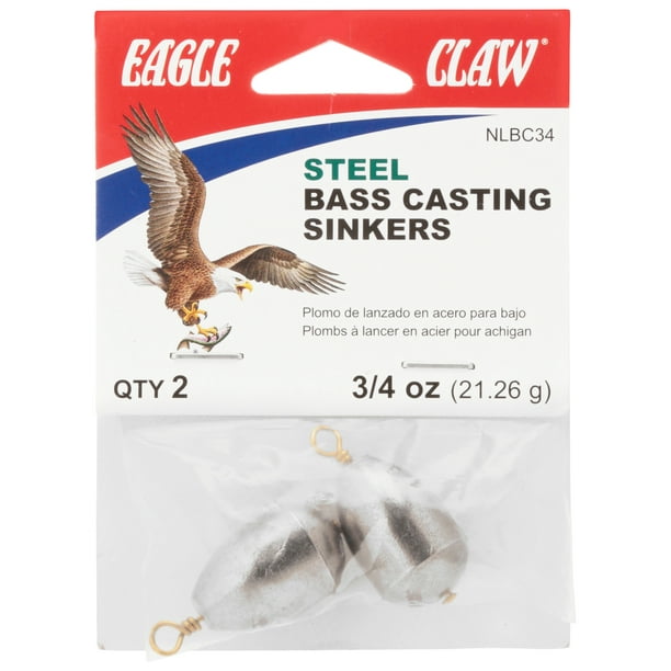 3/4oz STEEL BASS CASTING SINKERS 2-COUNT PACKAGE EAGLE CLAW 2 PACKS